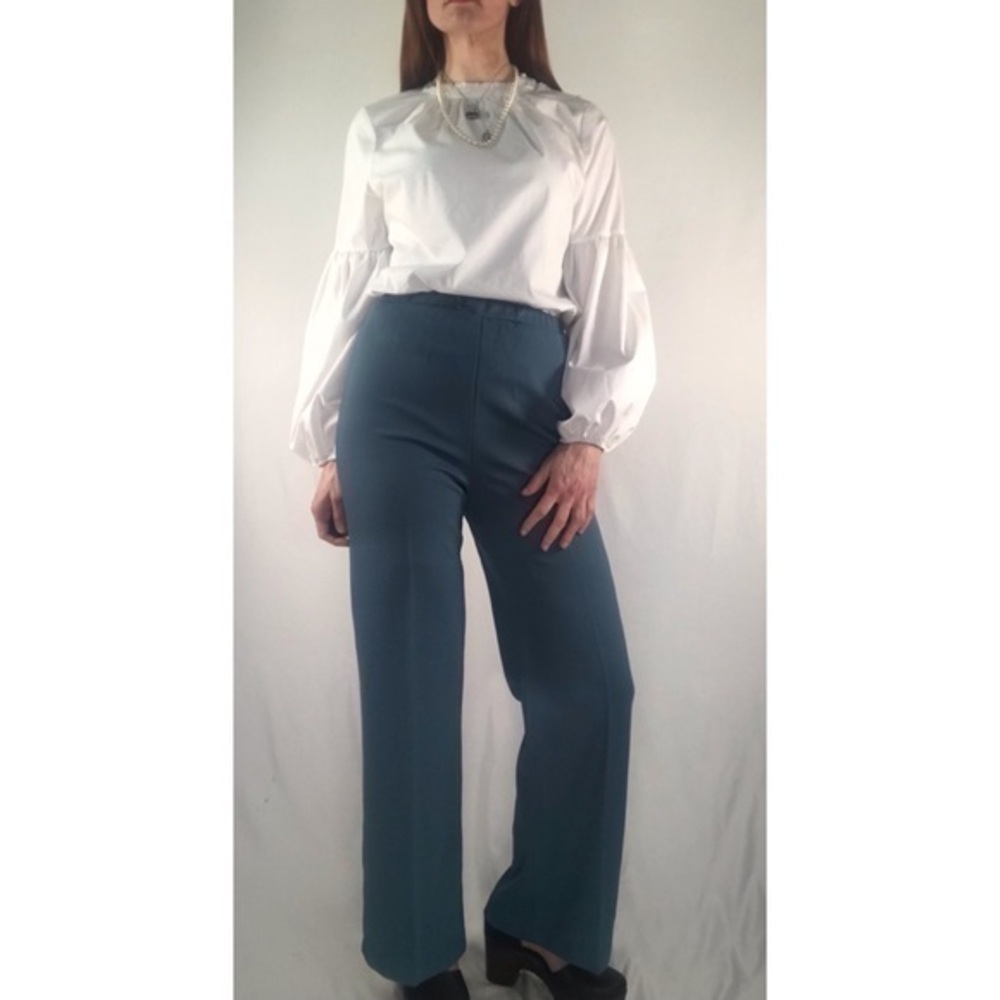 70’s Vintage Steel Blue High Waist Straight Leg Knit Pants